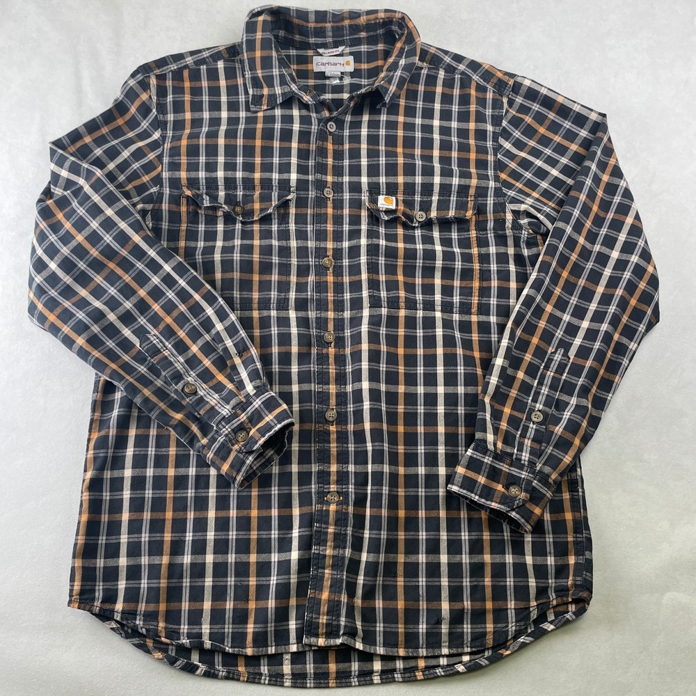 Carhartt Shirt Mens M Plaid Long Sleeve Work Flannel Casual Button Up Fall 2017